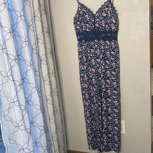Lulus Bloom Appeal navy floral jumpsuit romper size medium cottagecore romantic